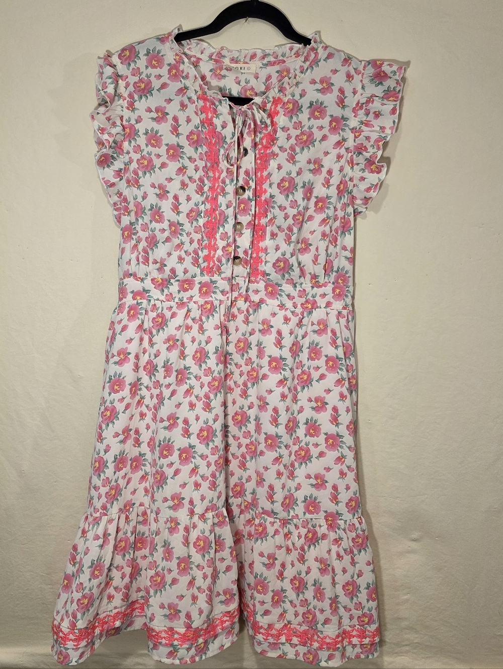 Kori White Midi Dress with Pink Floral Print